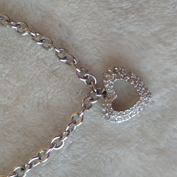 Swarovski Large Crystal Pave Open Heart Necklace Chainlink Swan Stamped Silver - Picture 3 of 9